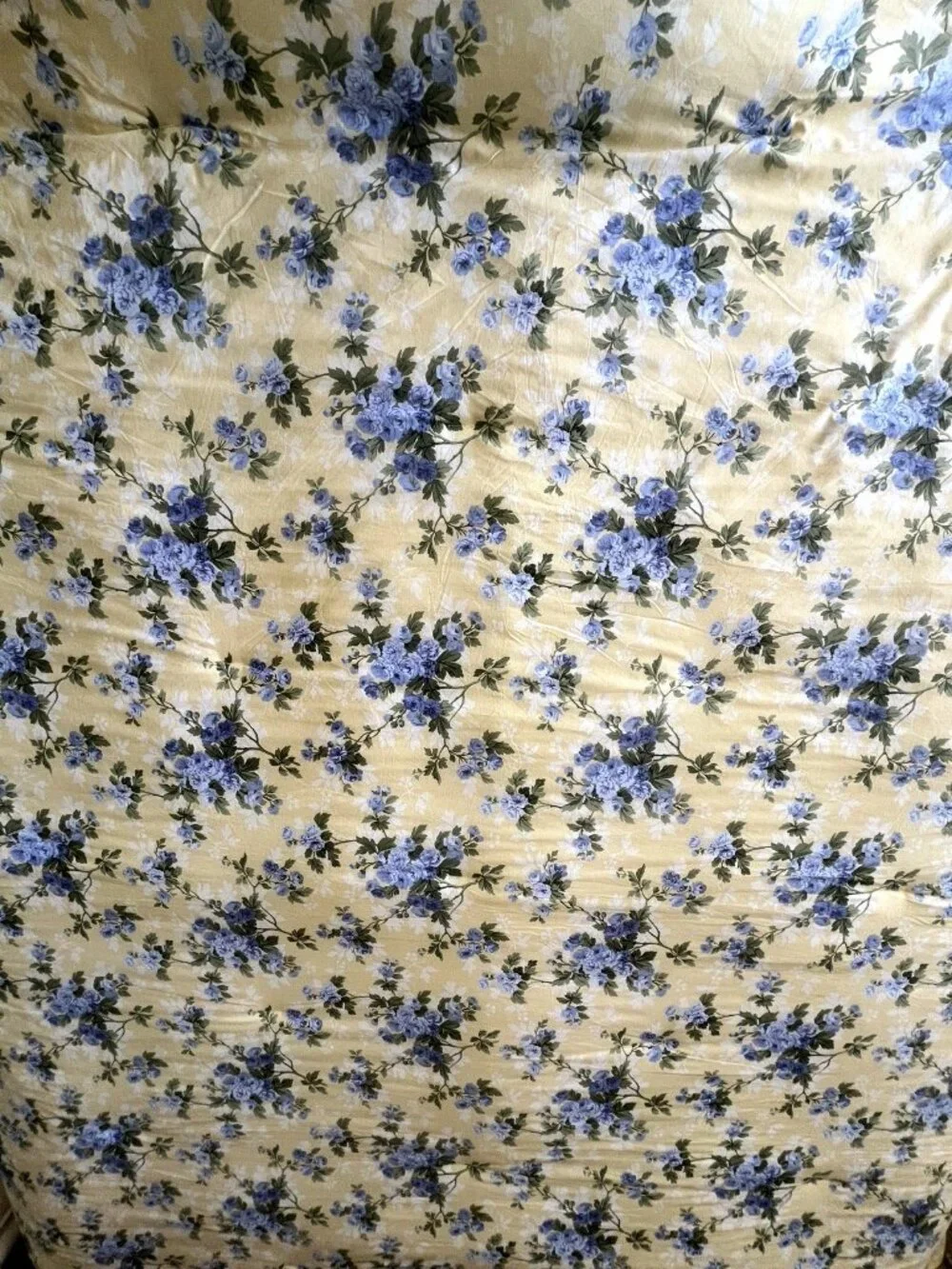 LAURA ASHLEY Queen 100% Cotton Comforter CASSIDY Yellow Blue Roses Cottage Beach